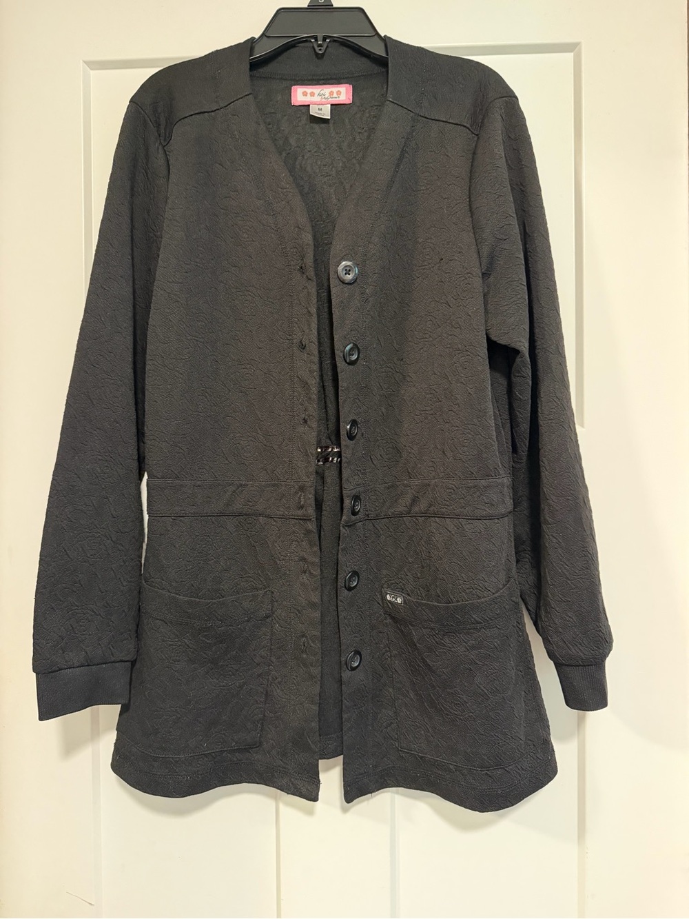 Black Medium Women's Long Button Cardigan Scrub/Lab Jacket
